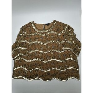 Vintage Joanna Hope Golden Sequined Top Polyester Made In India Size US 26